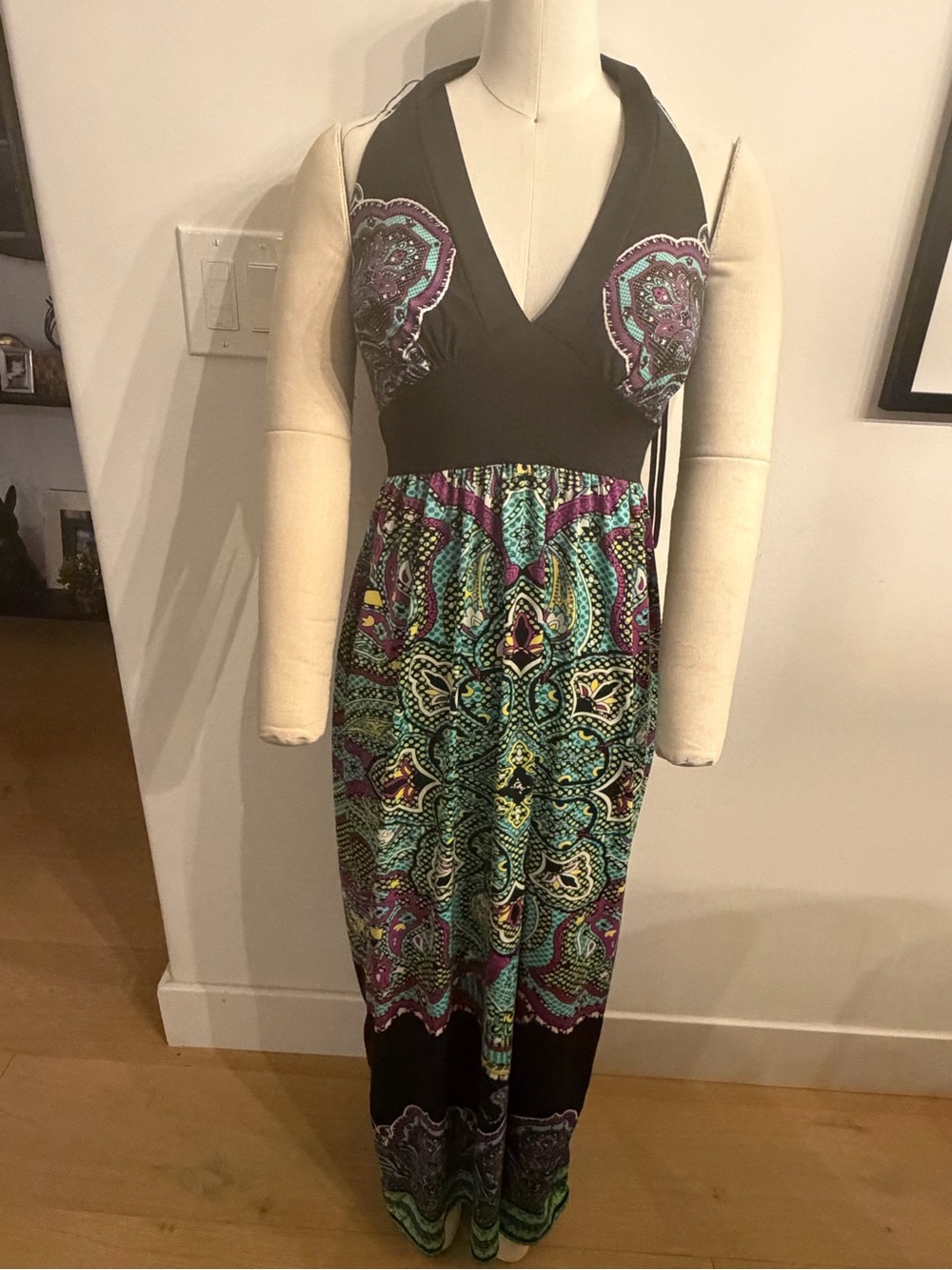 Alyn Paige Teal, Purple and Black Paisley-Print Maxi Dress